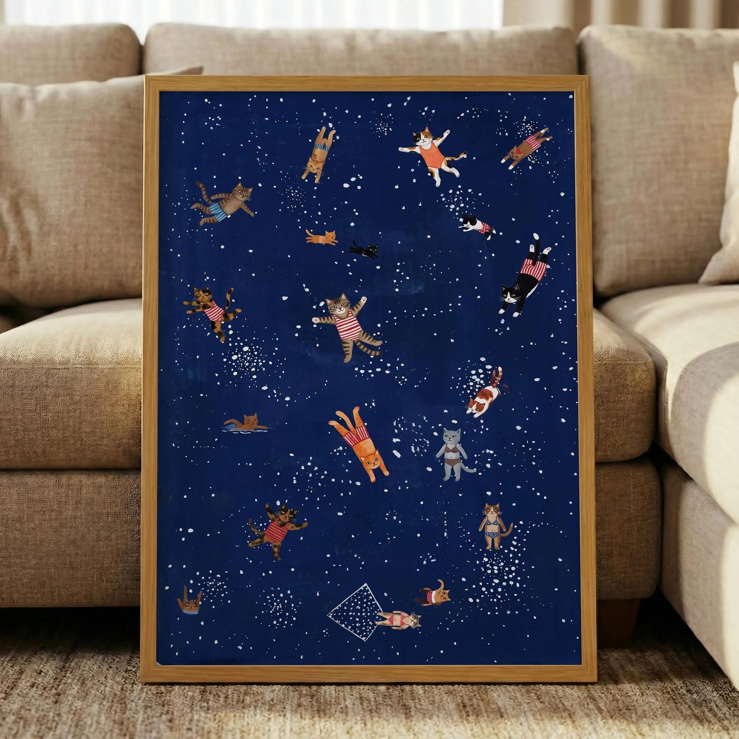 Swimming Cats Print, Whimsical Cat Wall Art, Funny Bathroom Decor