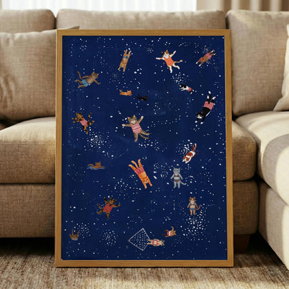 Swimming Cats Print, Whimsical Cat Wall Art, Funny Bathroom Decor