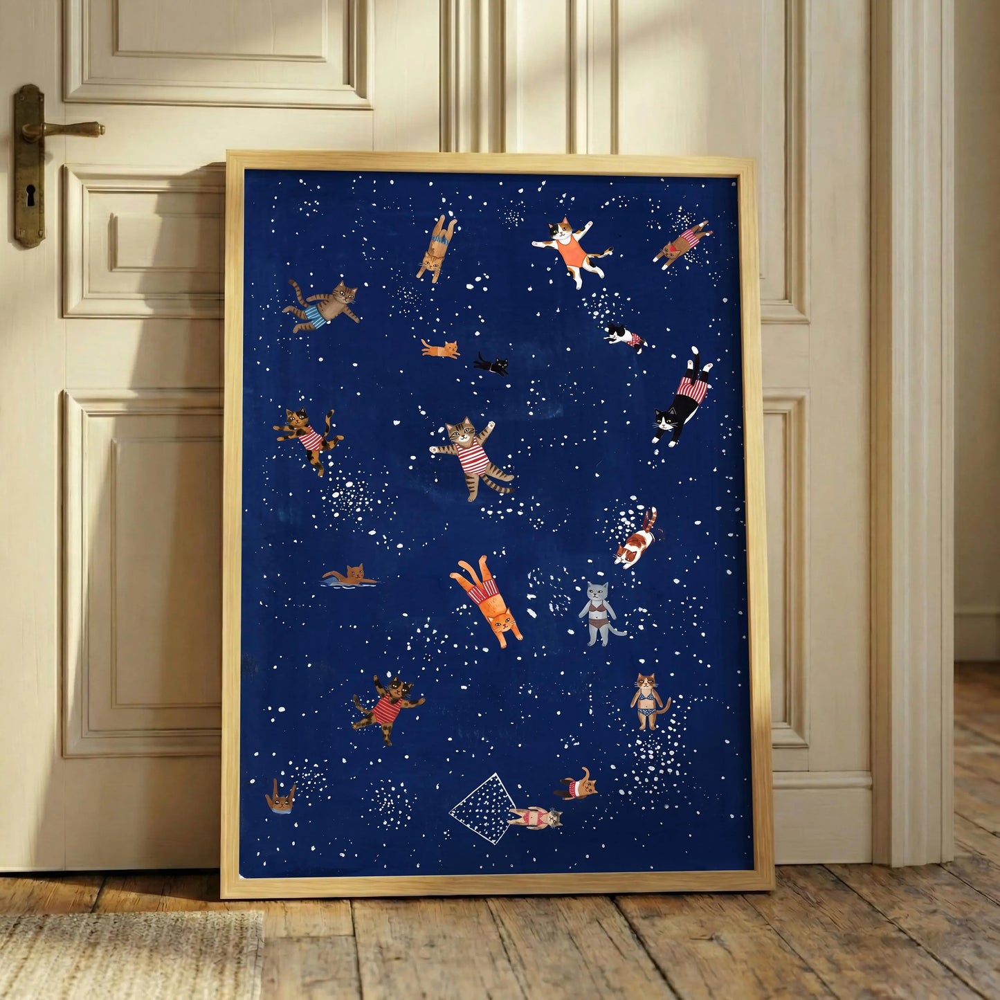 Swimming Cats Print, Whimsical Cat Wall Art, Funny Bathroom Decor