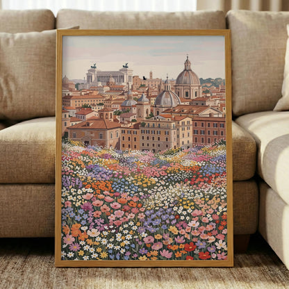 Rome Skyline Flower Print, Italy Cityscape Floral Wall Art