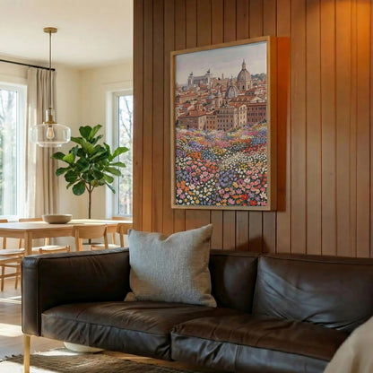 Rome Skyline Flower Print, Italy Cityscape Floral Wall Art