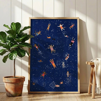 Swimming Cats Print, Whimsical Cat Wall Art, Funny Bathroom Decor