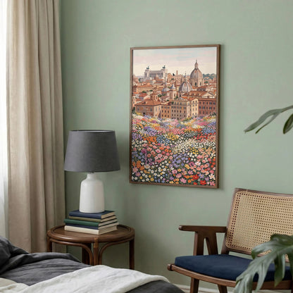 Rome Skyline Flower Print, Italy Cityscape Floral Wall Art