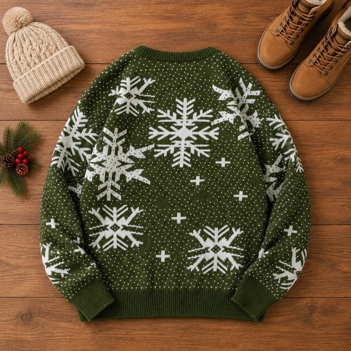 Men's Snowflake Sweater Crew Neck Long Sleeve Winter Pullover
