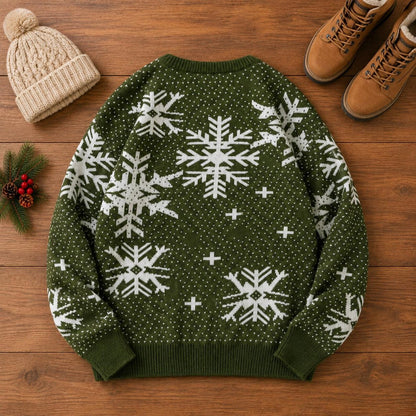 Men's Snowflake Sweater Crew Neck Long Sleeve Winter Pullover