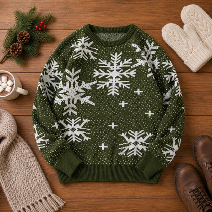 Men's Snowflake Sweater Crew Neck Long Sleeve Winter Pullover