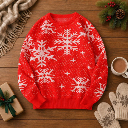 Men's Snowflake Sweater Crew Neck Long Sleeve Winter Pullover