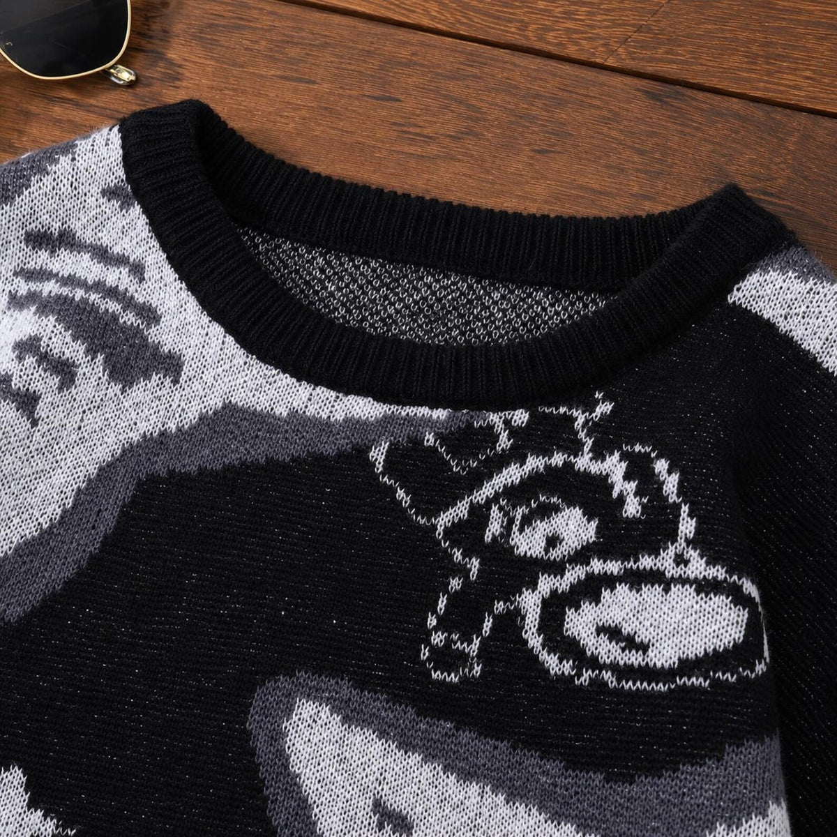 Men's Astronaut Jacquard Sweater Star Pattern Crew Neck Pullover