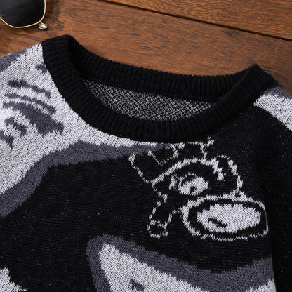 Men's Astronaut Jacquard Sweater Star Pattern Crew Neck Pullover