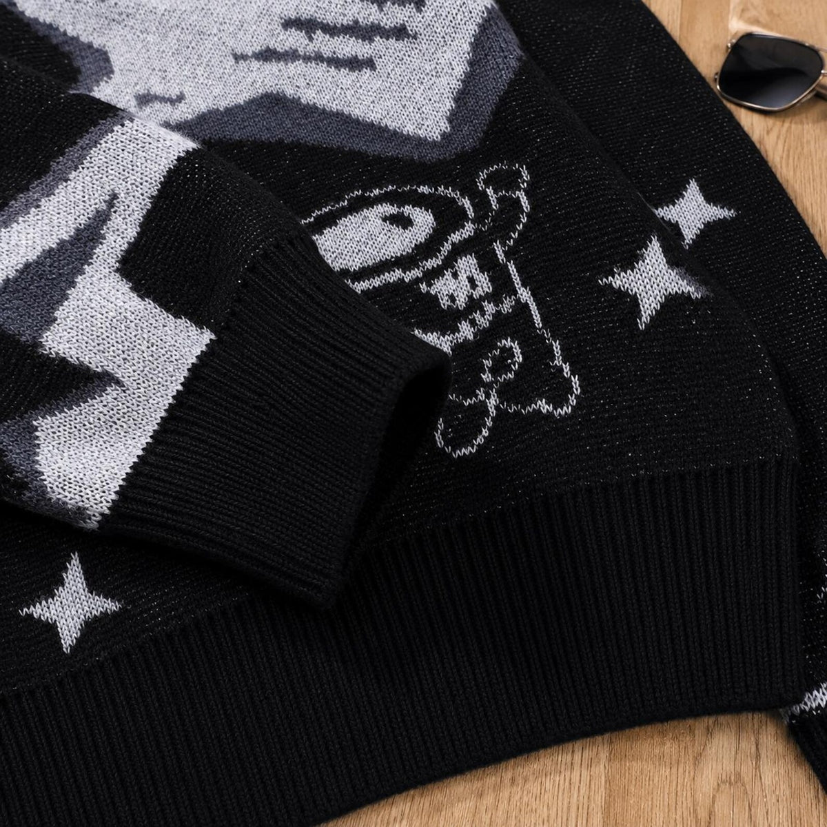 Men's Astronaut Jacquard Sweater Star Pattern Crew Neck Pullover
