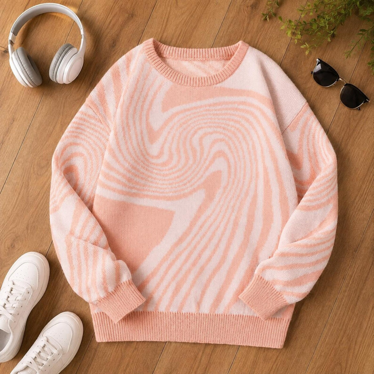 Men's Maze Jacquard Sweater Crew Neck Long Sleeve Pullover