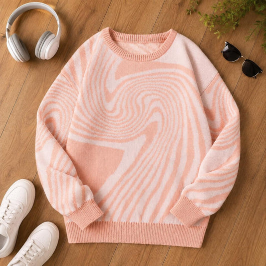 Men's Maze Jacquard Sweater Crew Neck Long Sleeve Pullover