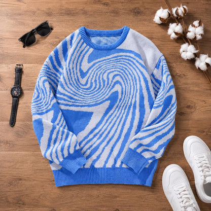 Men's Maze Jacquard Sweater Crew Neck Long Sleeve Pullover