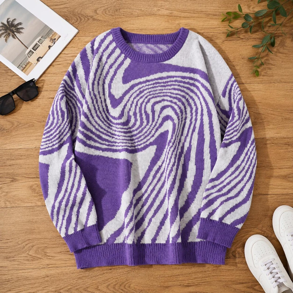 Men's Maze Jacquard Sweater Crew Neck Long Sleeve Pullover
